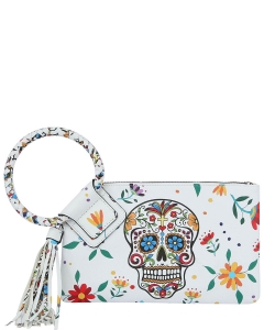 Skull Floral Cuff Tassel Clutch Bag JY-0406 WHITE
